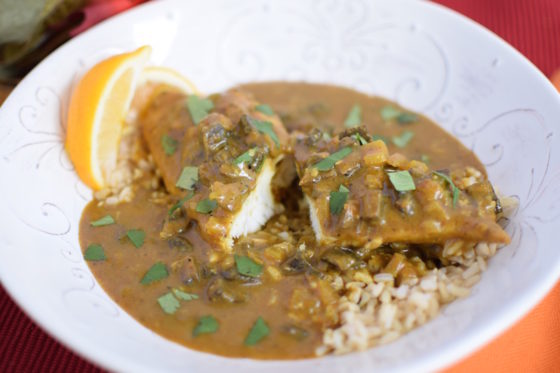 Baked Tilapia in Red Curry Mushroom Sauce